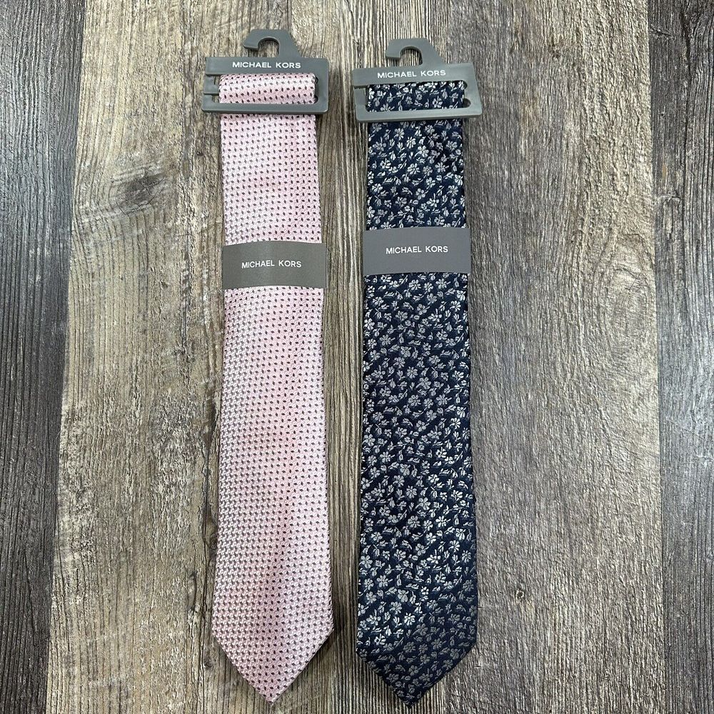 2 MICHAEL KORS Men's 100% Polyester Tie ~ Pink Geometric ~ Blue‎ Floral NEW